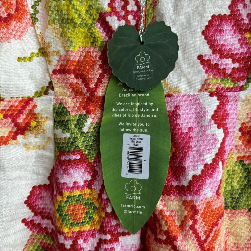 NWT Farm Rio Anthropologie Vintage Floral Deep V Mini Dress Size Medium Vacay - Picture 4 of 6